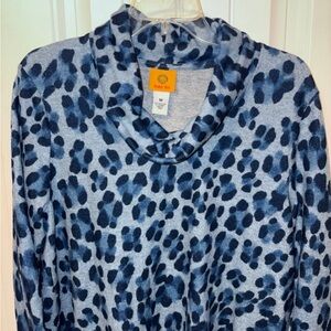 Ruby Rd. Cowl Neck Blue Animal Print 3 qtr. Sleeve Tunic M
